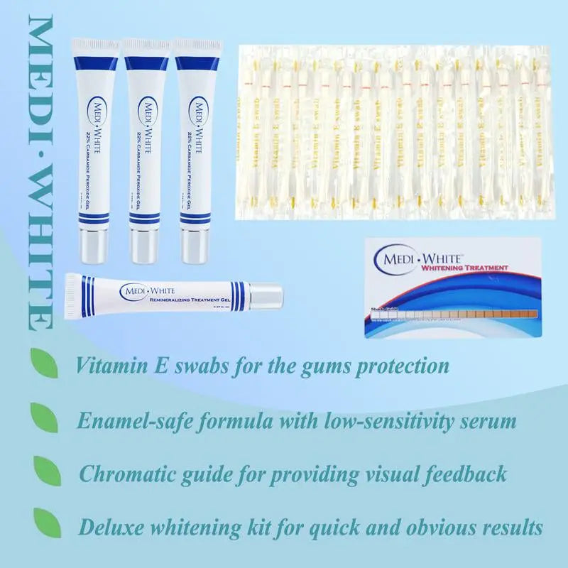 Mediwhite Teeth Whitening Kit with LED Light & 3 Tubes Teeth Whitening Gel & Remineralization Gel & Vitamin E Swabs for Oral Care Accelerator Brush - Moon White