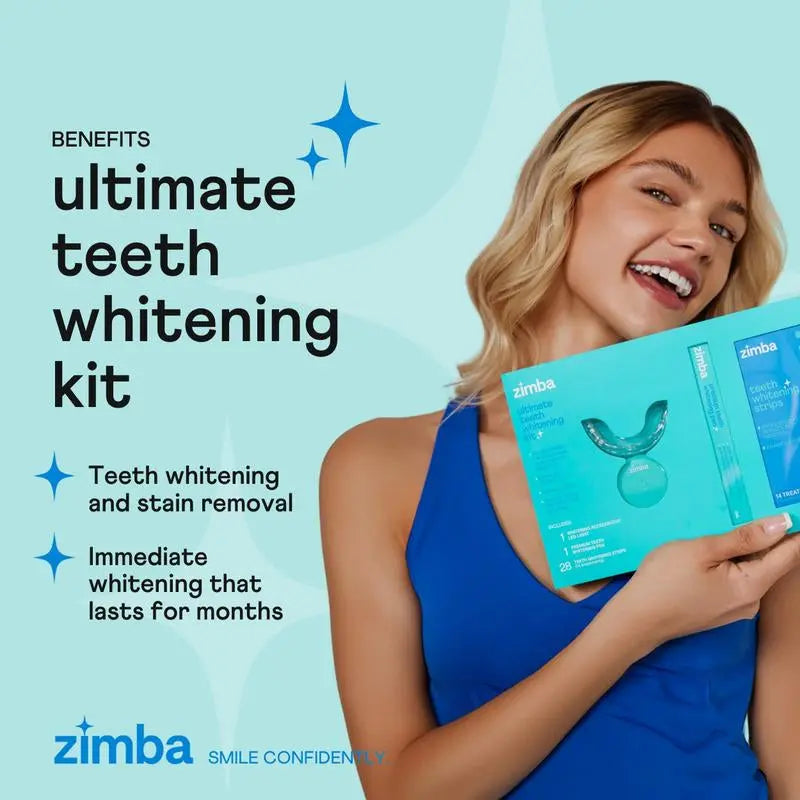 NEW Zimba Ultimate Whitening Kit | Cordless LED Accelerator Light, Whitening Strips, and Whitening Pen, Oral Care Teeth Whitening Accelerator Gel Mint - Moon White