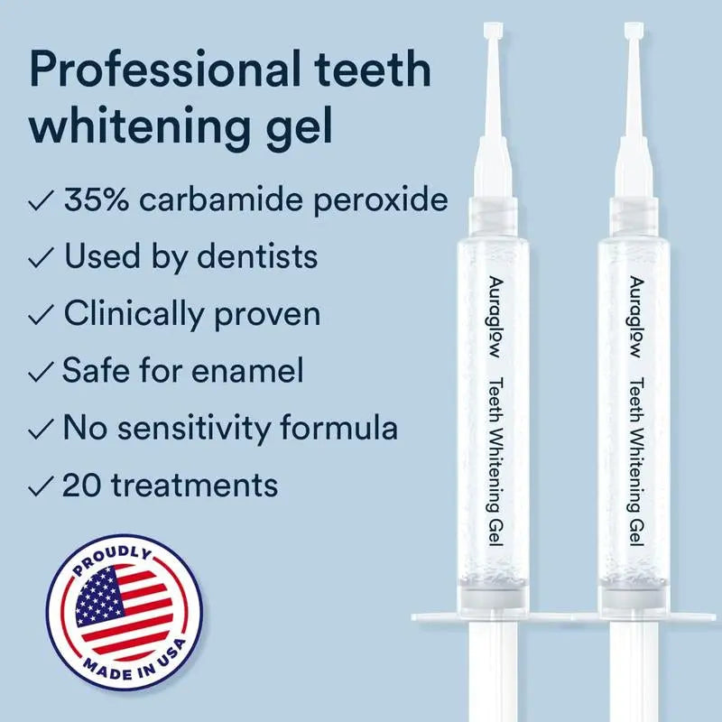 Auraglow Professional Teeth Whitening Kit with LED Accelerator Light and 35% Carbamide Peroxide Gel - 20+ Treatments for Up to 10 Shades Whiter in Just 7 Days - Moon White