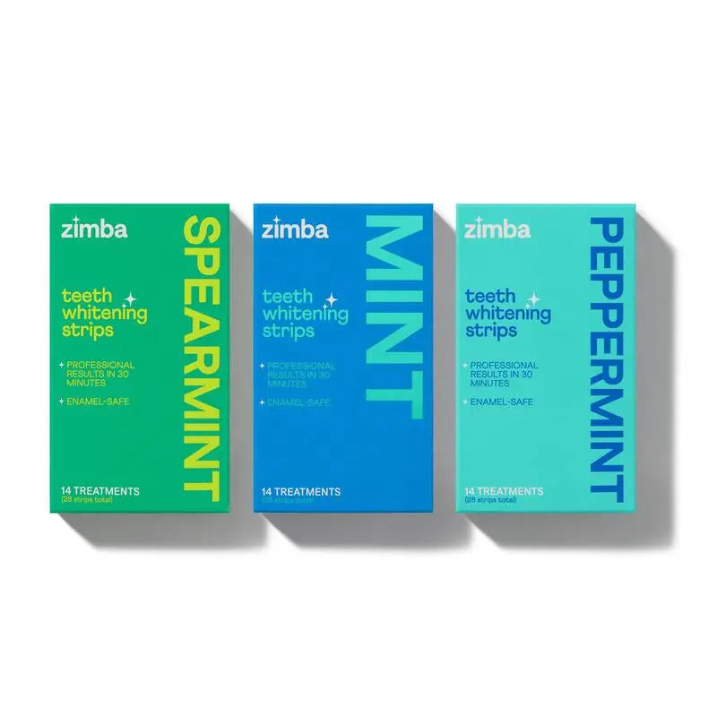Zimba Teeth Whitening Strips Mint Trio for Sensitive Teeth, Vegan Whitening Strips, Spearmint, Mint and Peppermint, Daily Oral Care - Moon White