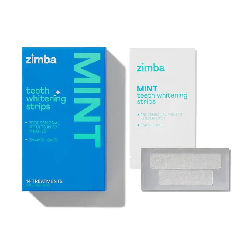 Zimba Teeth Whitening Strips Mint Trio for Sensitive Teeth, Vegan Whitening Strips, Spearmint, Mint and Peppermint, Daily Oral Care - Moon White