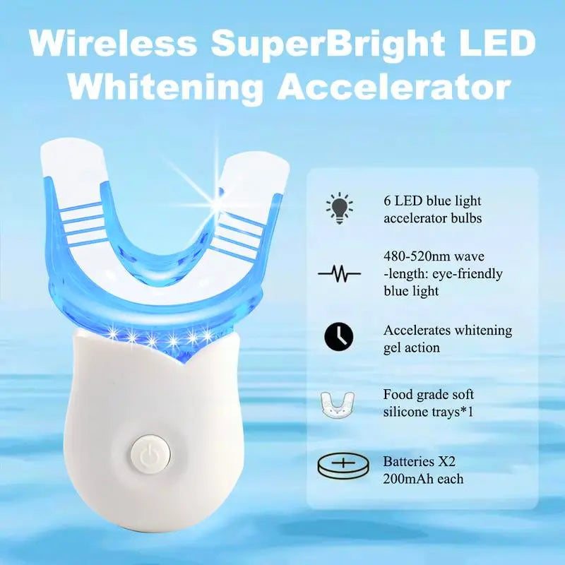 Mediwhite Teeth Whitening Kit with LED Light & 3 Tubes Teeth Whitening Gel & Remineralization Gel & Vitamin E Swabs for Oral Care Accelerator Brush - Moon White