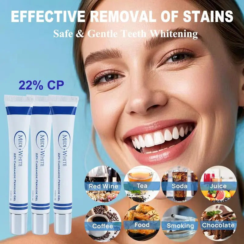 Mediwhite Teeth Whitening Kit with LED Light & 3 Tubes Teeth Whitening Gel & Remineralization Gel & Vitamin E Swabs for Oral Care Accelerator Brush - Moon White