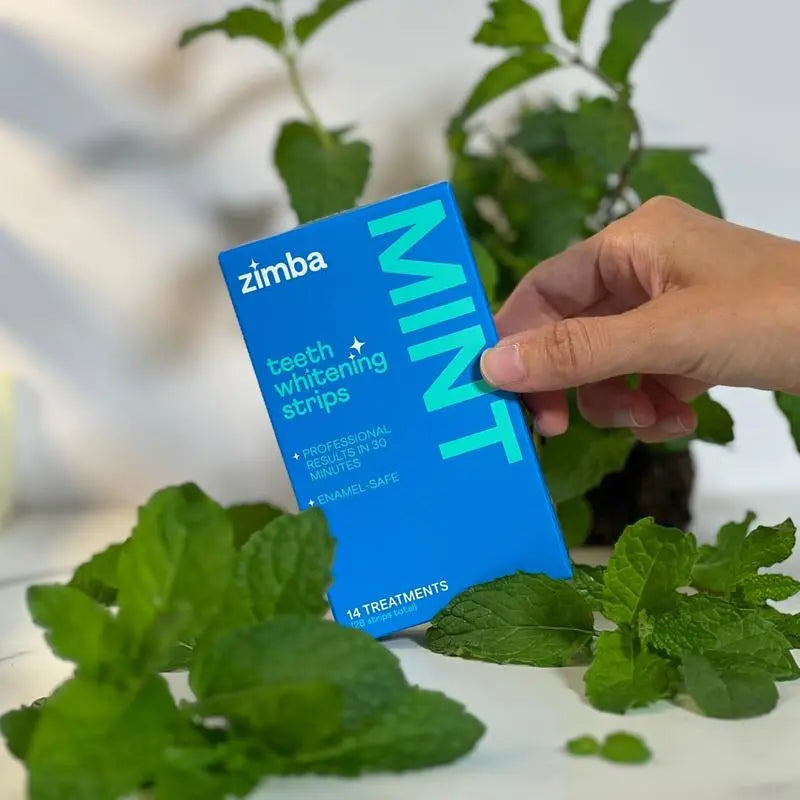 Zimba Teeth Whitening Strips Mint Trio for Sensitive Teeth, Vegan Whitening Strips, Spearmint, Mint and Peppermint, Daily Oral Care - Moon White