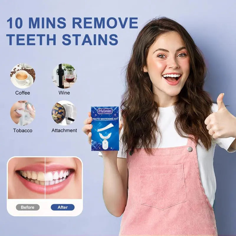 Mysmile Teeth Whitening Strip(6% HP) W/ 28X LED Light (1Pcs Light + 14Sets Strips) Oral Tooth Whitening - Moon White