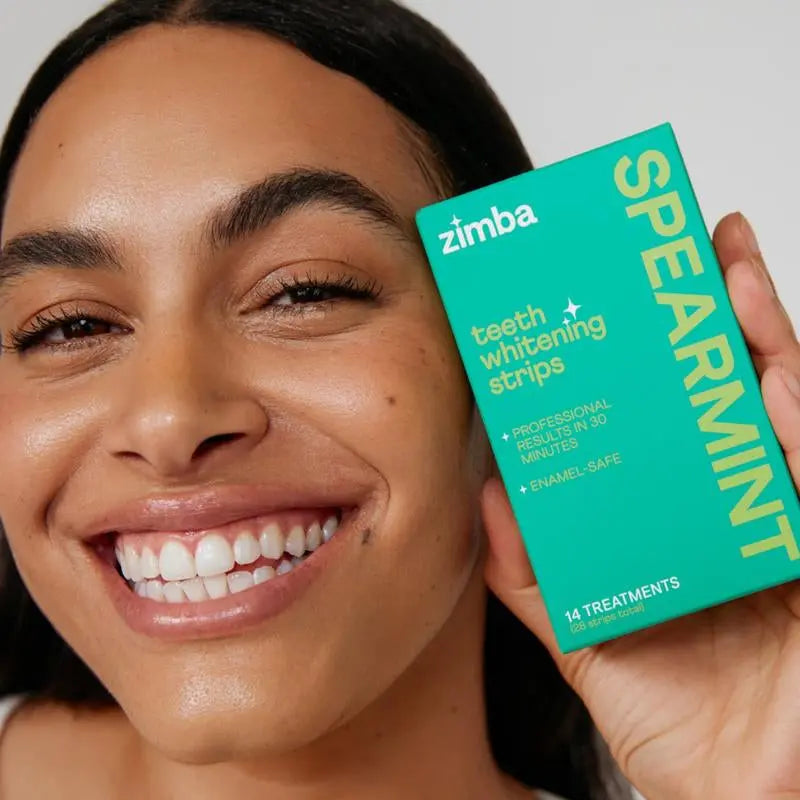 Zimba Teeth Whitening Strips Mint Trio for Sensitive Teeth, Vegan Whitening Strips, Spearmint, Mint and Peppermint, Daily Oral Care - Moon White