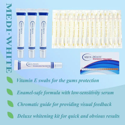 Mediwhite Teeth Whitening Kit with LED Light & 3 Tubes Teeth Whitening Gel & Remineralization Gel & Vitamin E Swabs for Oral Care Accelerator Brush - Moon White