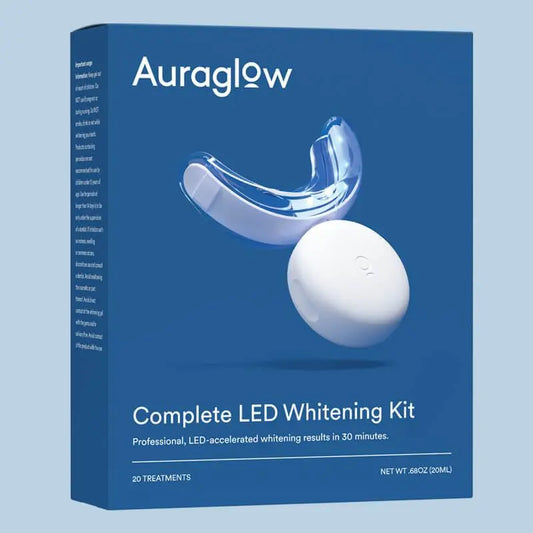 Auraglow Professional Teeth Whitening Kit with LED Accelerator Light and 35% Carbamide Peroxide Gel - 20+ Treatments for Up to 10 Shades Whiter in Just 7 Days - Moon White