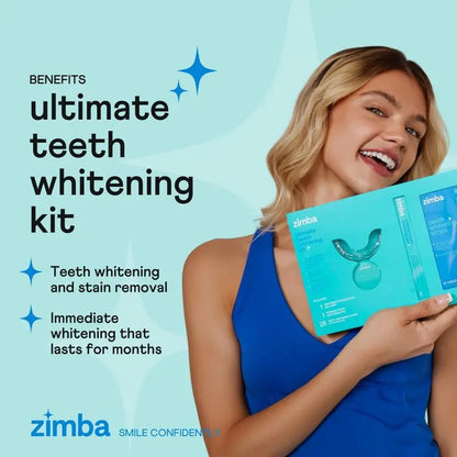 NEW Zimba Ultimate Whitening Kit | Cordless LED Accelerator Light, Whitening Strips, and Whitening Pen, Oral Care Teeth Whitening Accelerator Gel Mint - Moon White