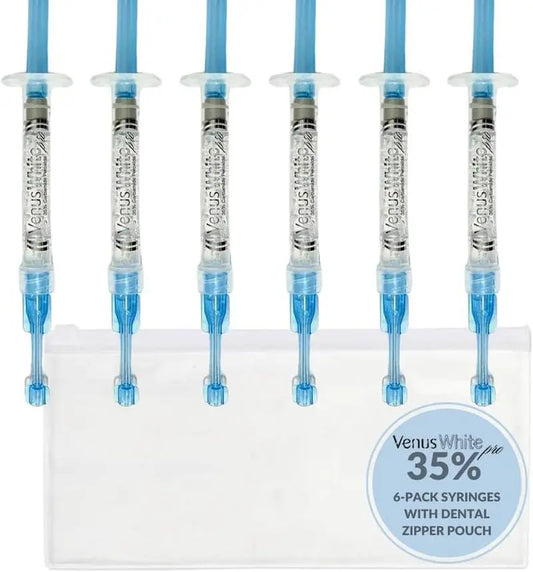 Kulzer 6 Pack: 35% Venus White Pro Teeth Whitening Gel W/Teeth Whitening Instructions & SDC Carrying Pouch, Venus Whitening Gel Syringe Refill (6 Pack), Clear Oral Peroxide - Moon White