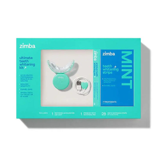 NEW Zimba Ultimate Whitening Kit | Cordless LED Accelerator Light, Whitening Strips, and Whitening Pen, Oral Care Teeth Whitening Accelerator Gel Mint - Moon White