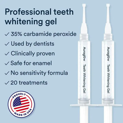 Auraglow Professional Teeth Whitening Kit with LED Accelerator Light and 35% Carbamide Peroxide Gel - 20+ Treatments for Up to 10 Shades Whiter in Just 7 Days - Moon White
