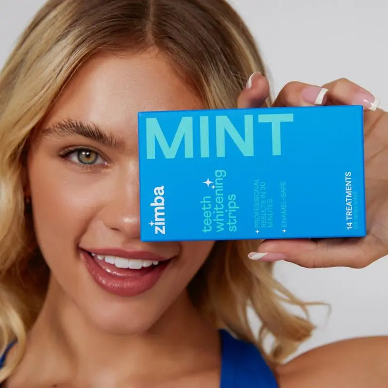 Zimba Teeth Whitening Strips Mint Trio for Sensitive Teeth, Vegan Whitening Strips, Spearmint, Mint and Peppermint, Daily Oral Care - Moon White