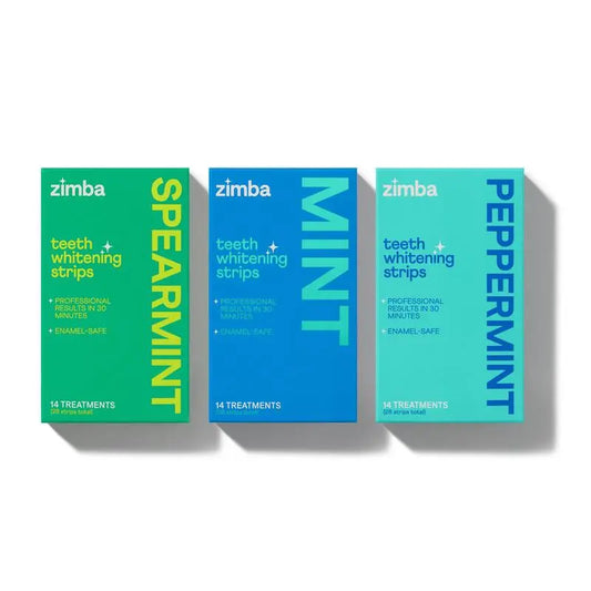 Zimba Teeth Whitening Strips Mint Trio for Sensitive Teeth, Vegan Whitening Strips, Spearmint, Mint and Peppermint, Daily Oral Care - Moon White