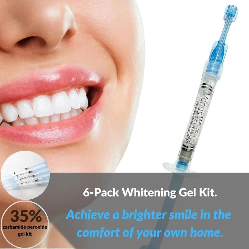 Kulzer 6 Pack: 35% Venus White Pro Teeth Whitening Gel W/Teeth Whitening Instructions & SDC Carrying Pouch, Venus Whitening Gel Syringe Refill (6 Pack), Clear Oral Peroxide - Moon White