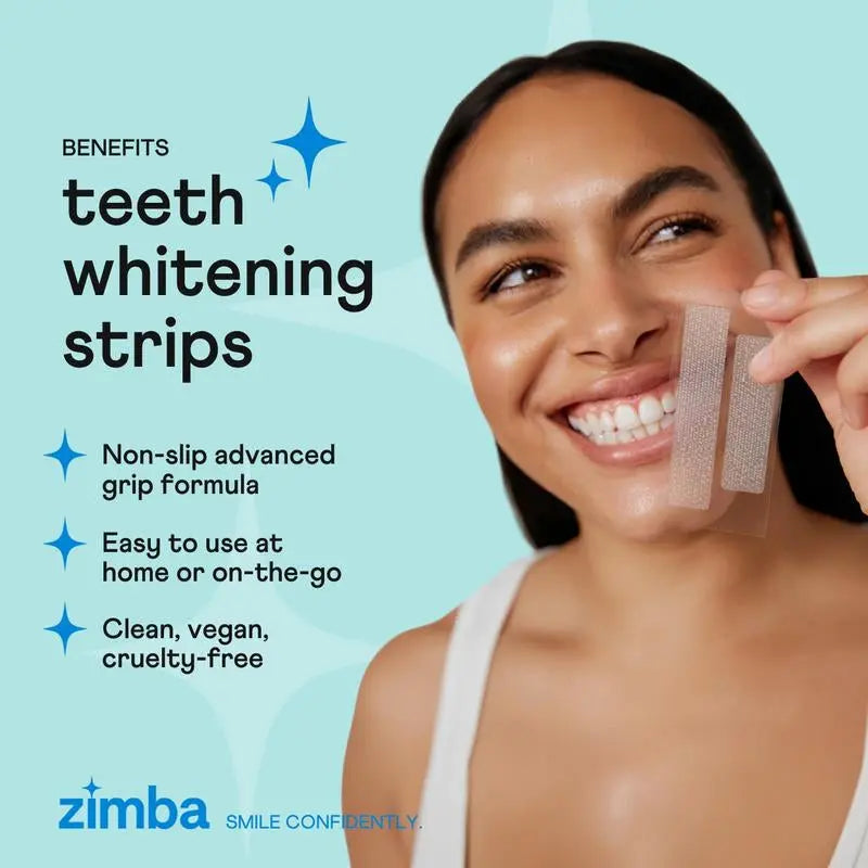 Zimba Teeth Whitening Strips Mint Trio for Sensitive Teeth, Vegan Whitening Strips, Spearmint, Mint and Peppermint, Daily Oral Care - Moon White