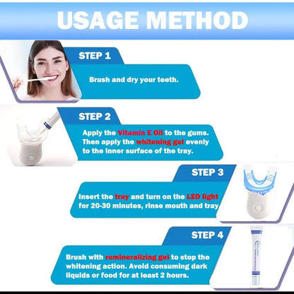 Mediwhite Teeth Whitening Kit with LED Light & 3 Tubes Teeth Whitening Gel & Remineralization Gel & Vitamin E Swabs for Oral Care Accelerator Brush - Moon White